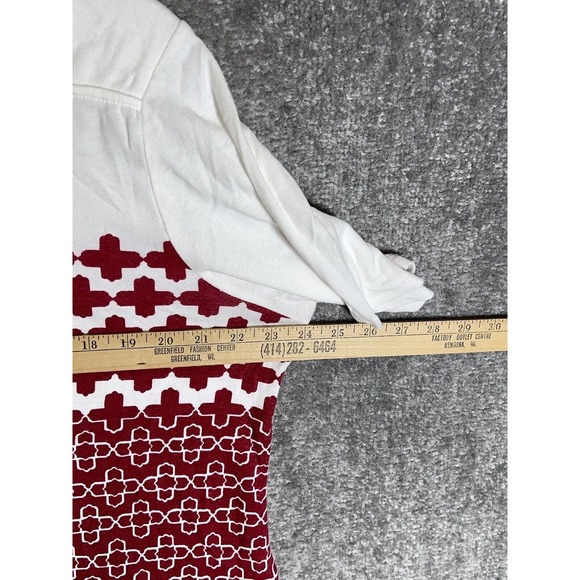 Croft & Barrow Square Neck Geometric Short Sleeve Top Womens Size XL Red White - Picture 6 of 7